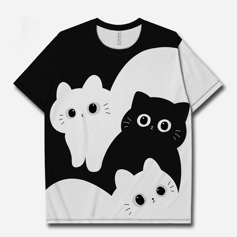 可愛疊疊樂黑白貓咪簡約短袖T恤