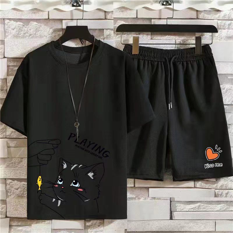 【單件/套裝】休閒可愛運動風圓領T恤+潮流鬆緊腰短褲兩件套-vivivale