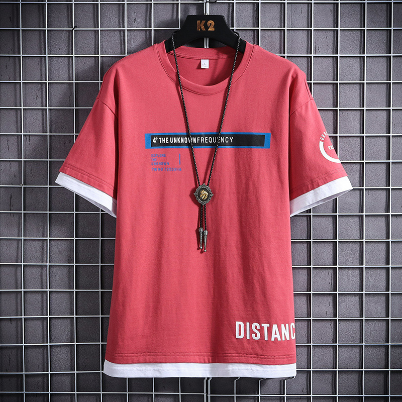 假兩件潮流打底衫韓版寬鬆短袖t恤