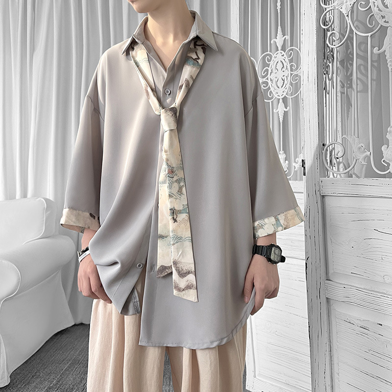 七分袖設計小眾痞帥短袖領帶制服襯衫