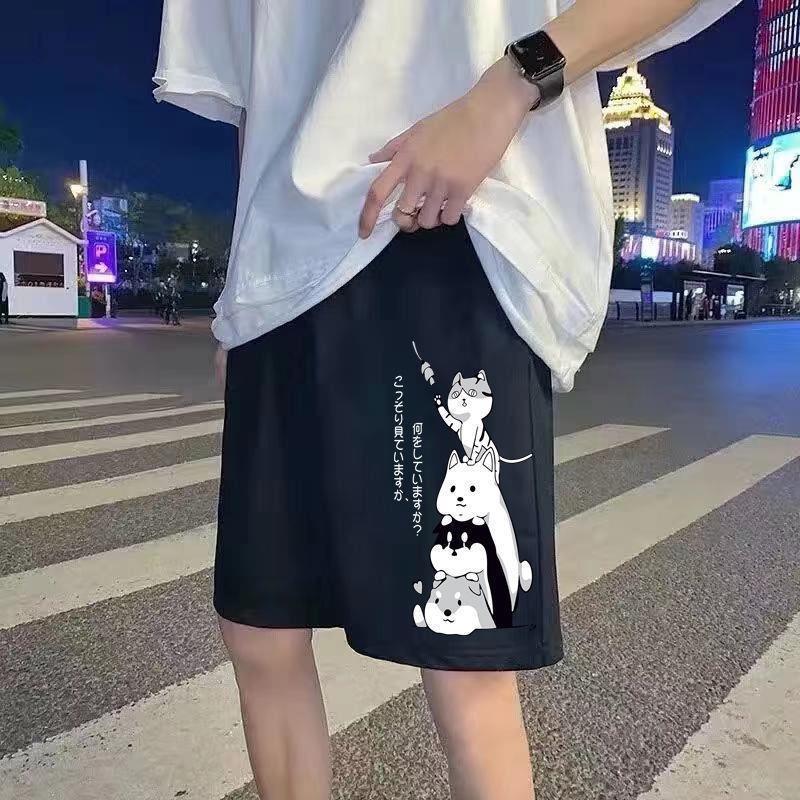 潮流薄款闊腿運動五分褲寬鬆百搭休閒短褲