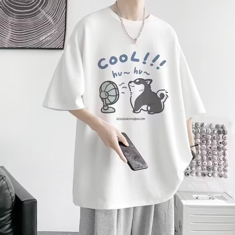 可愛風印花潮流寬鬆重磅純棉大碼短袖T恤