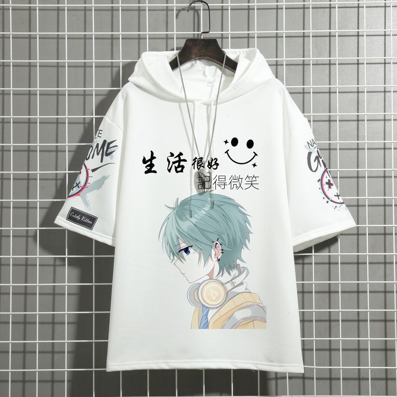 連帽韓版半袖潮流百搭寬鬆大碼五分袖短袖上衣