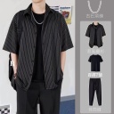 【三件套】黑色條紋+休閒褲+黑色T恤