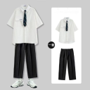 白色襯衫+黑色西褲【兩件套】(送領帶)