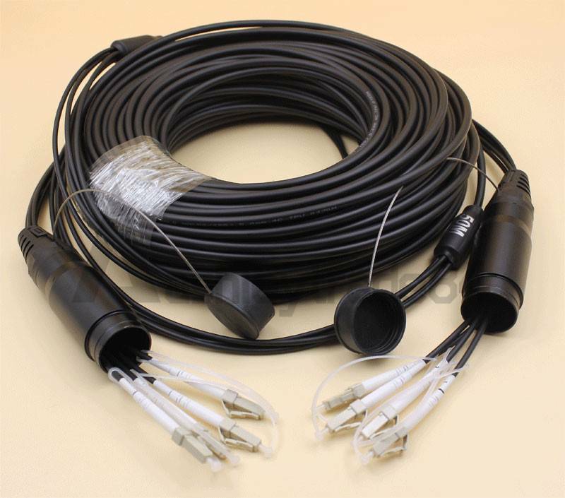used-100m-outdoor-lc-mm-fiber-optic-patch-cord-waterproof-4-cores-armored-tpu-cable 0