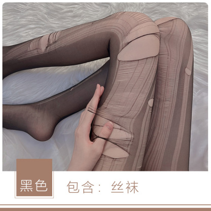 瑰若免脱丝袜 超薄任意撕开档破洞美腿袜