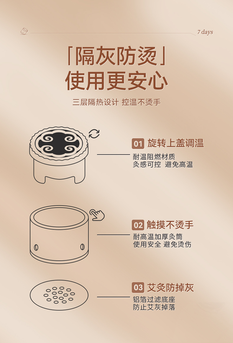 7日元气小悬灸 7日元气打卡 纯艾正品陈年艾灸柱艾盒家用艾绒随身灸工具无烟艾条器具
