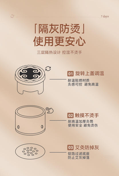7日元气小悬灸 7日元气打卡 纯艾正品陈年艾灸柱艾盒家用艾绒随身灸工具无烟艾条器具