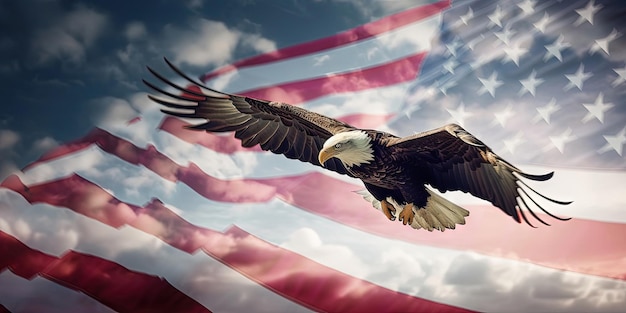 Premium AI Image | The Spirit of America Eagle Flying over the American  Flag Generative AI