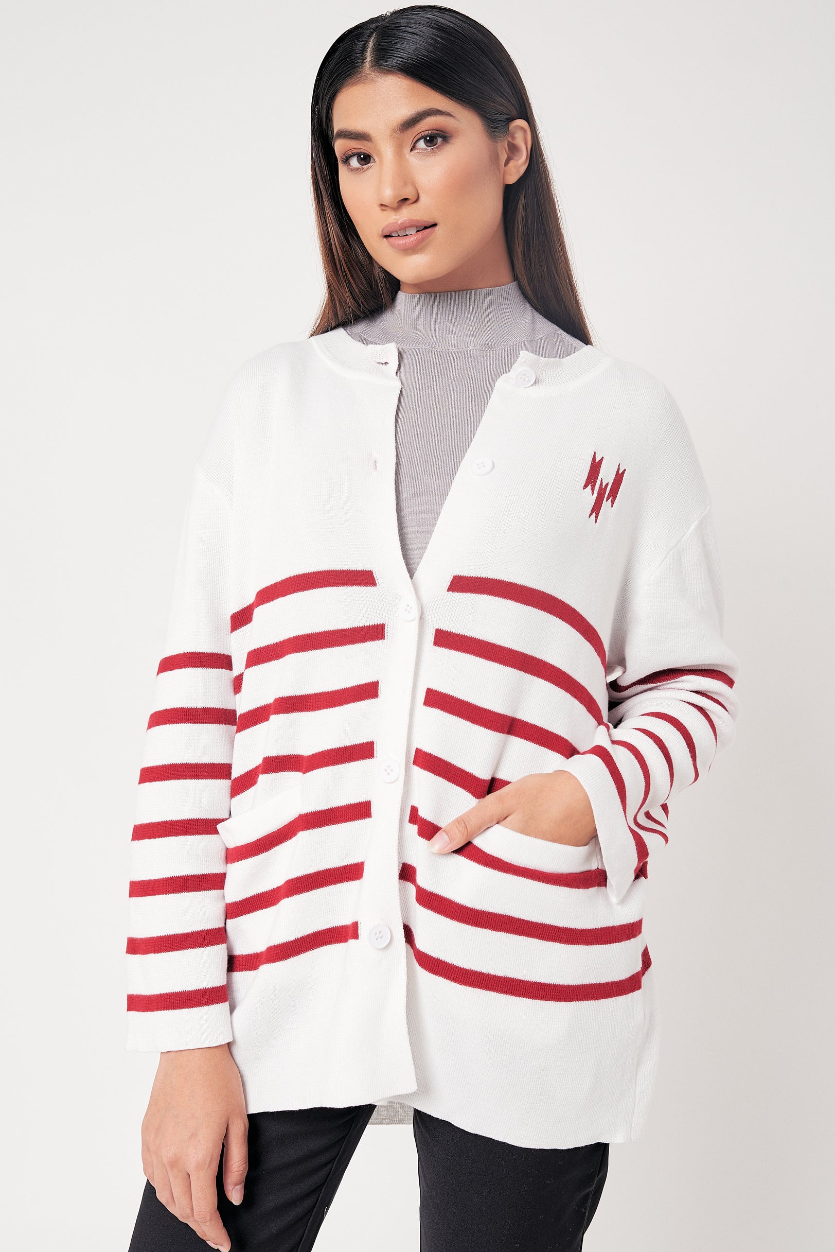 Charlene White Striped Cardigan