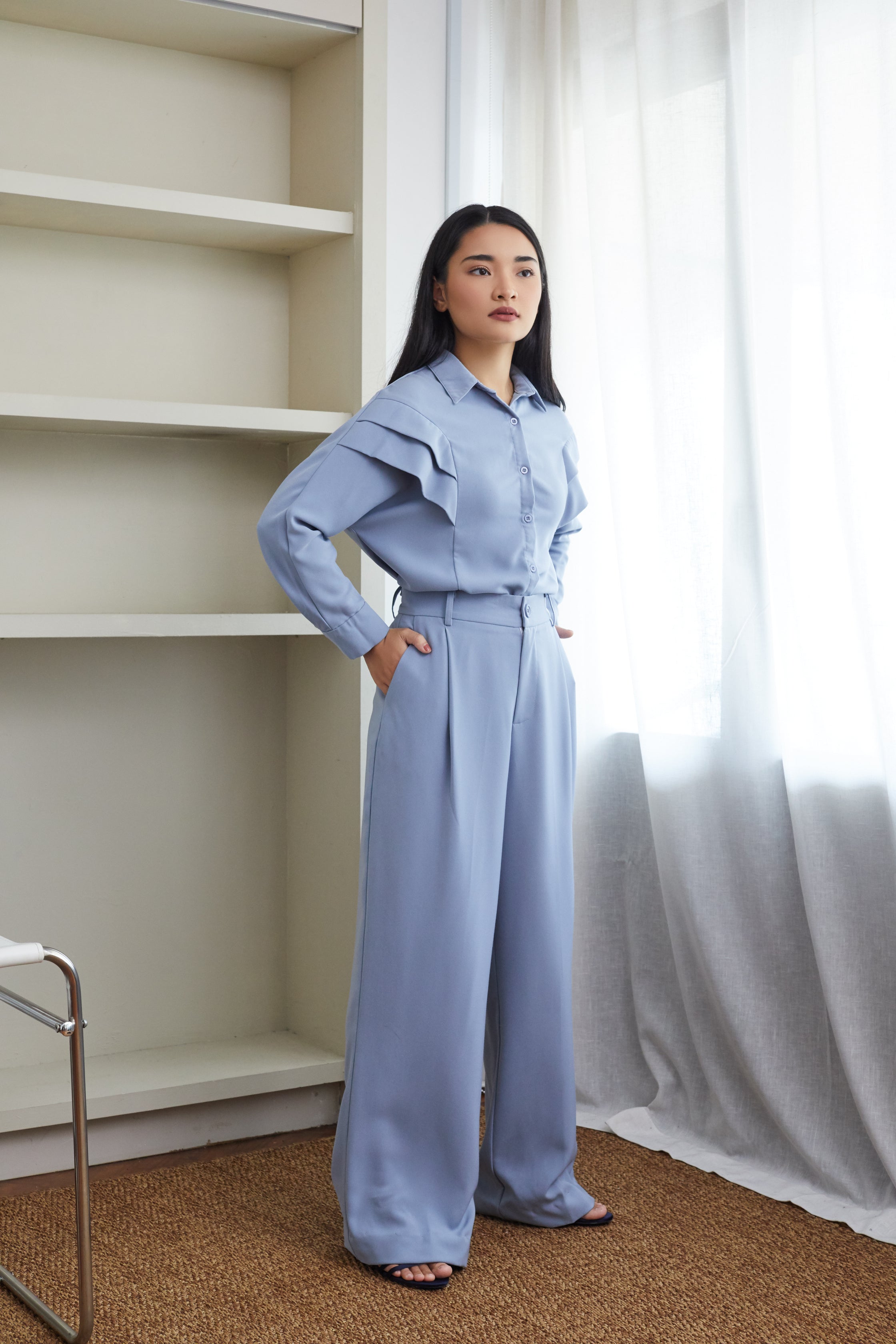 Layered Sleeve Powder Blue Blouse