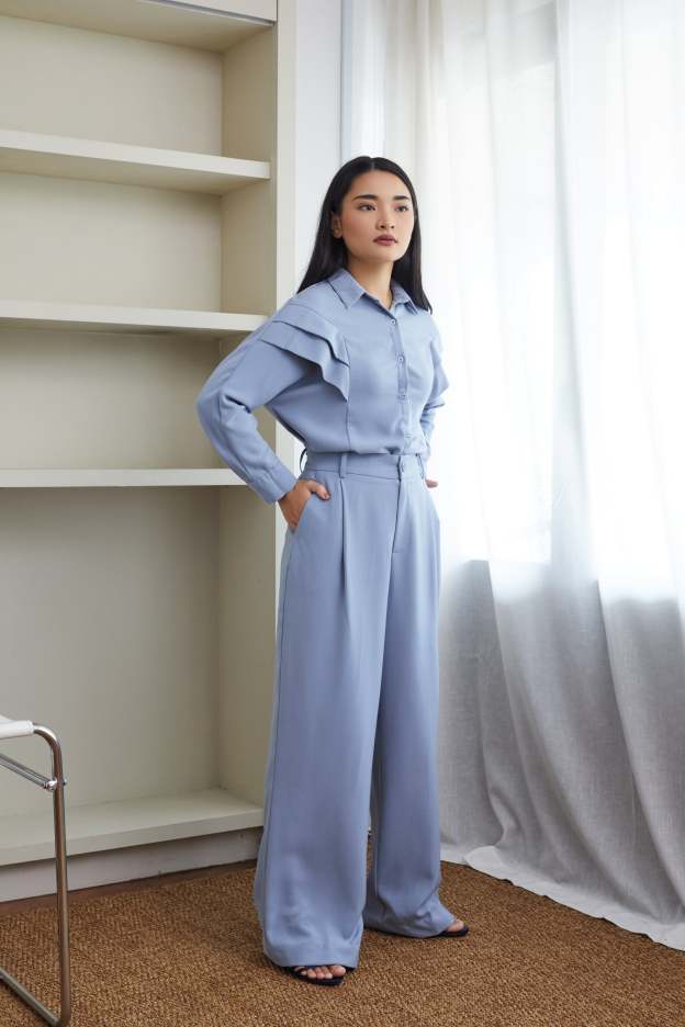 Layered Sleeve Powder Blue Blouse