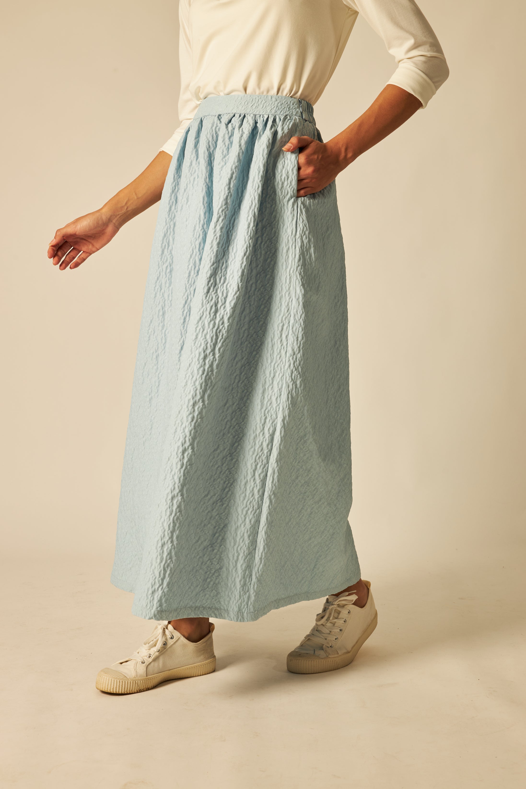 Soft Blue Textured Bell Skirt - Women's