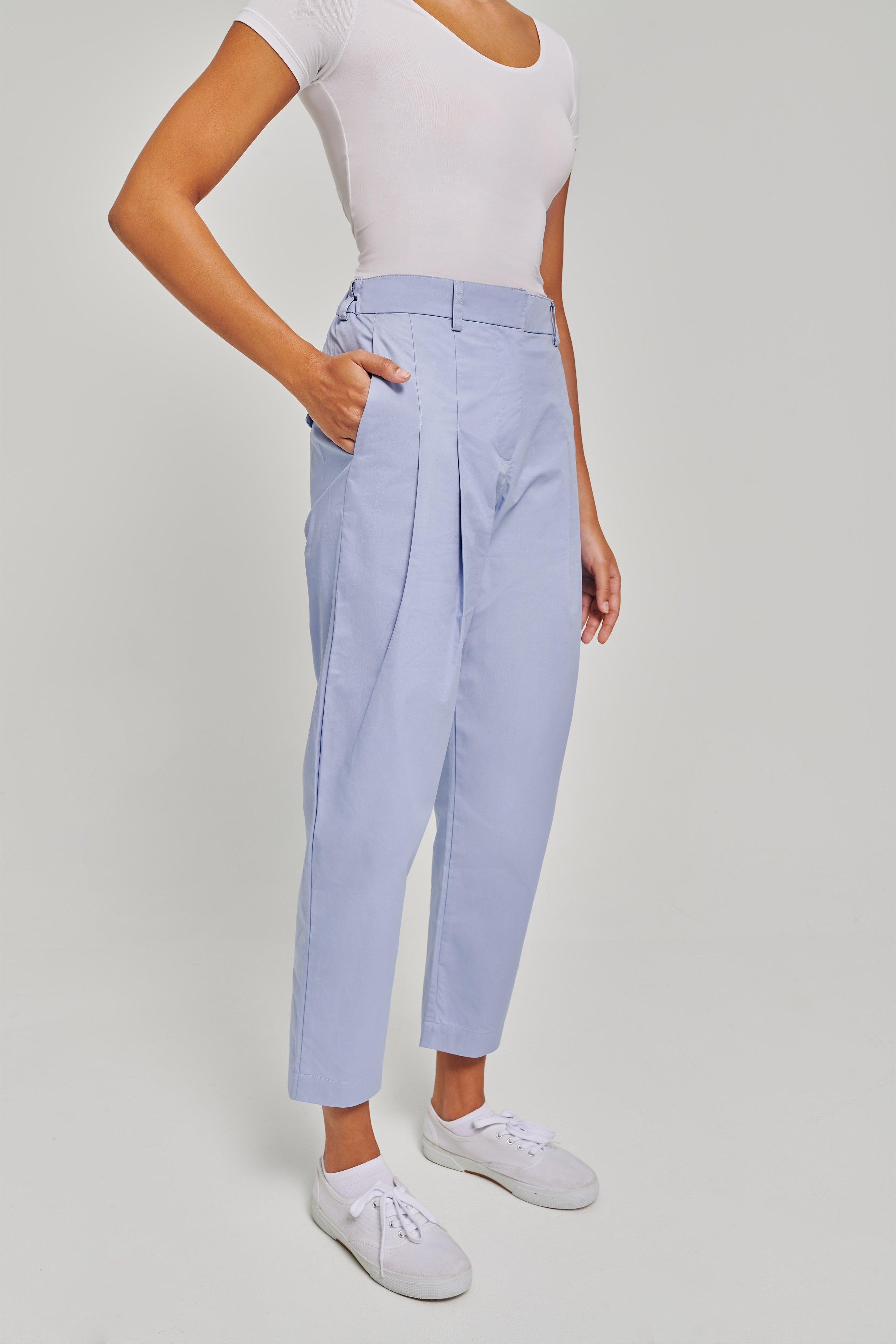 Double Powder Blue Pleated Pants - Mimpikita