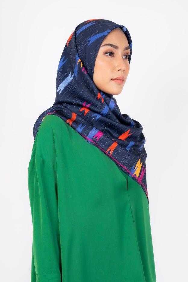Miu Navy Satin Square Scarf