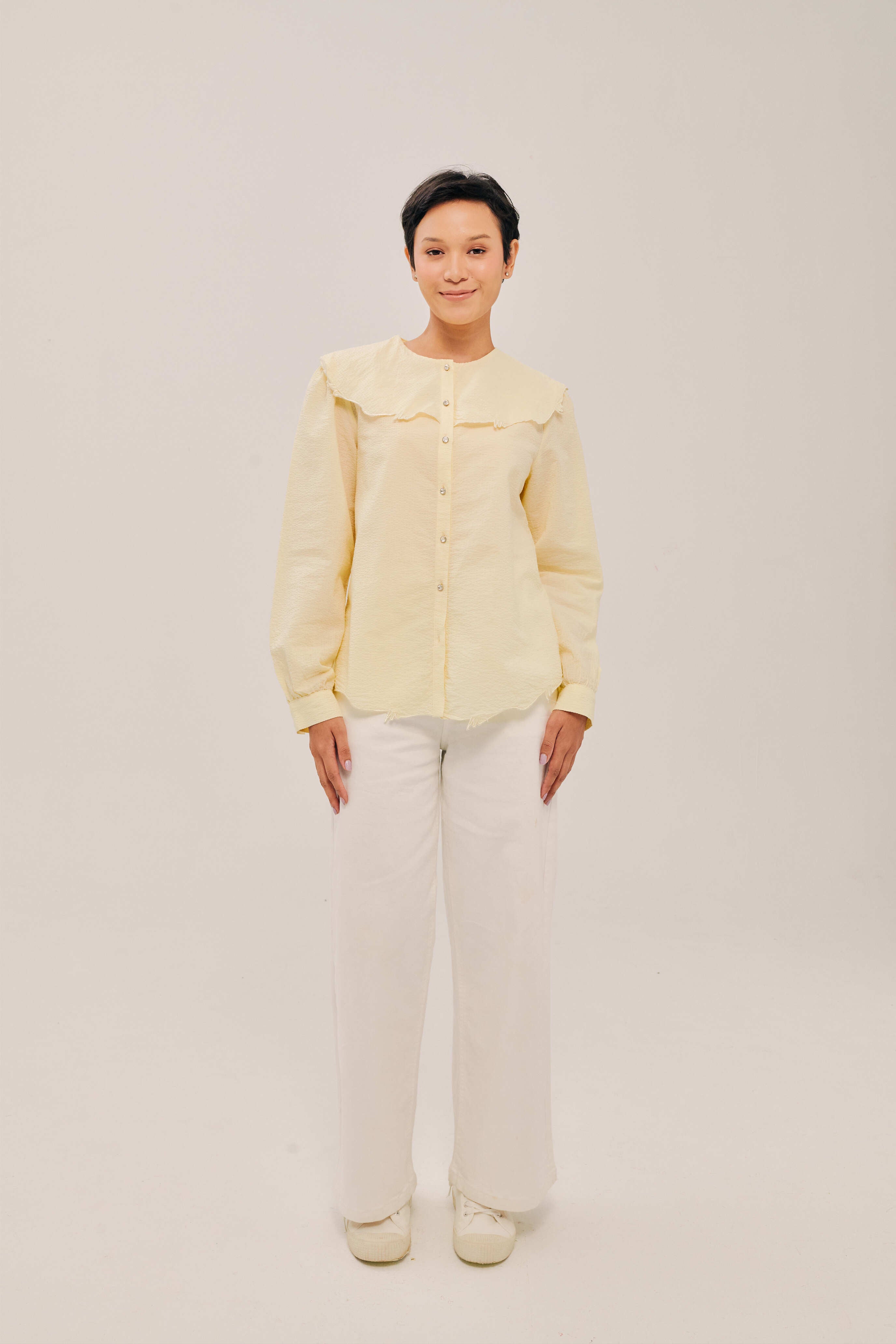 Lapel Crayola Yelloe Long Sleeve Embroidered Top