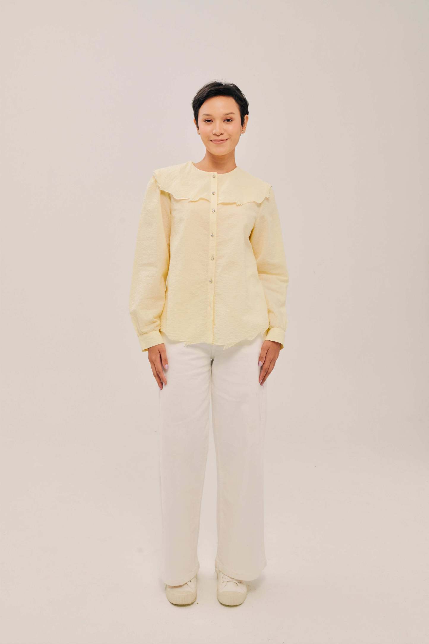 Lapel Crayola Yelloe Long Sleeve Embroidered Top