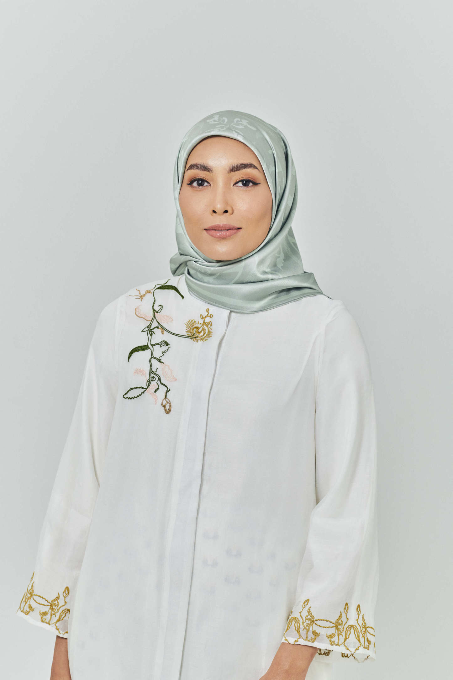 Hanna Sage Green Satin Square Scarf