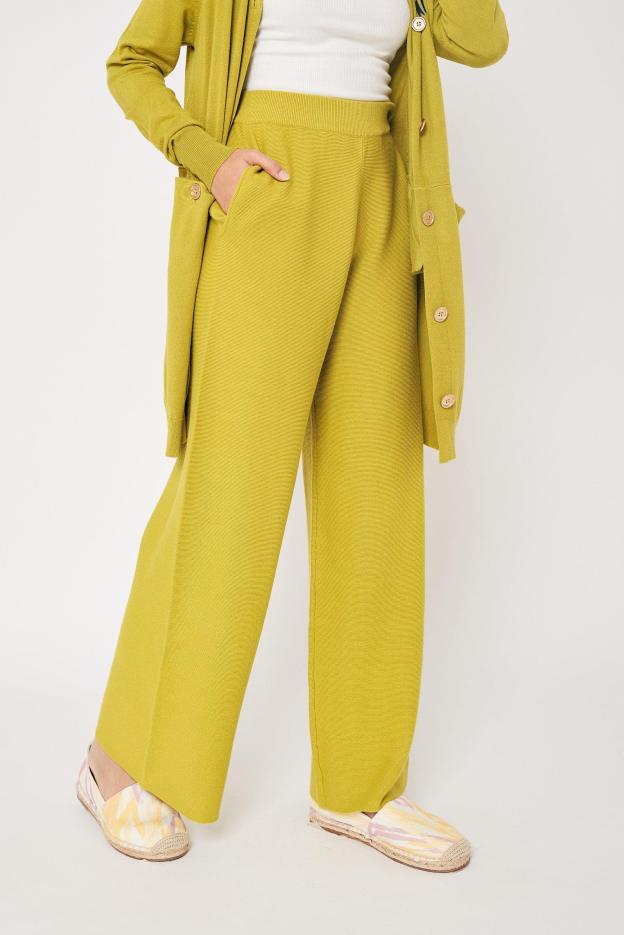 Lime Green High Waist Wool Pants for Women