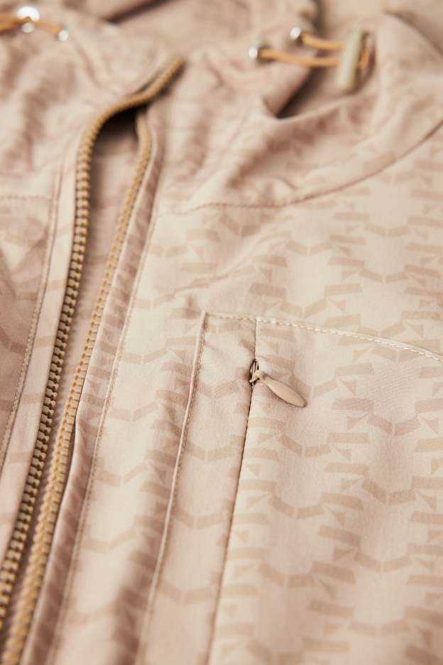 Brown Printed Parka Jacket for Ladies