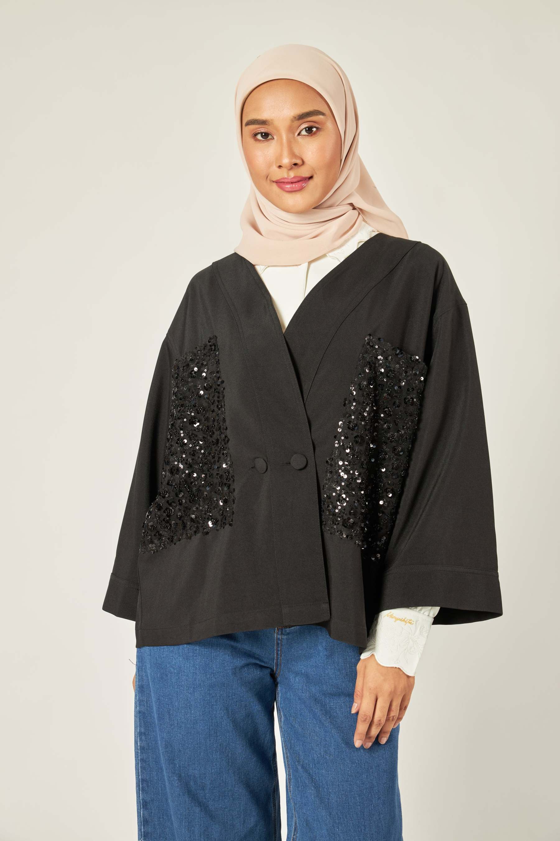 Lucille Black Sequin Kimono