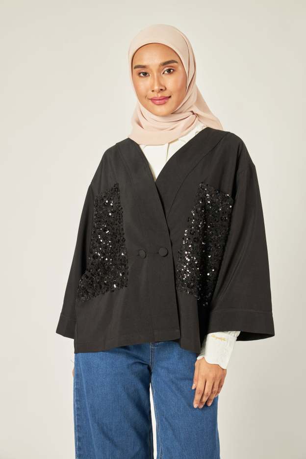 Lucille Black Sequin Kimono