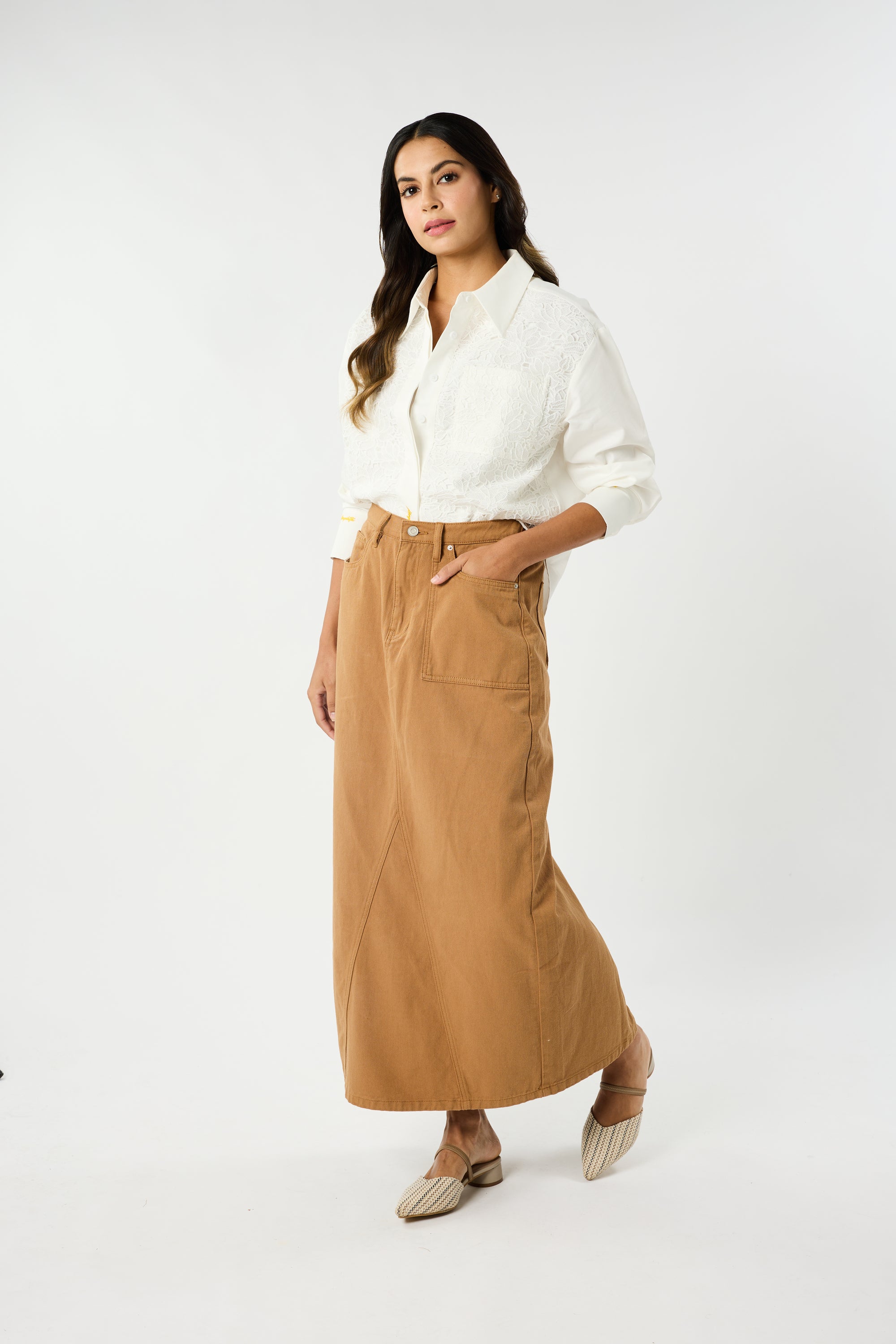 Helena Khaki Denim Skirt