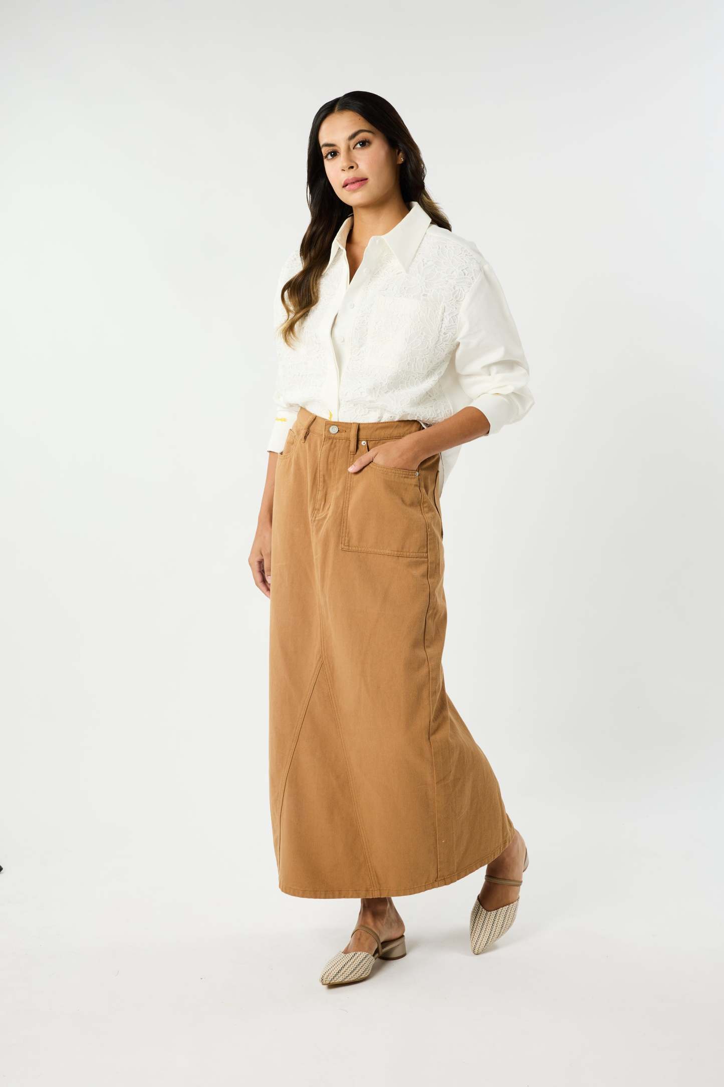 Helena Khaki Denim Skirt