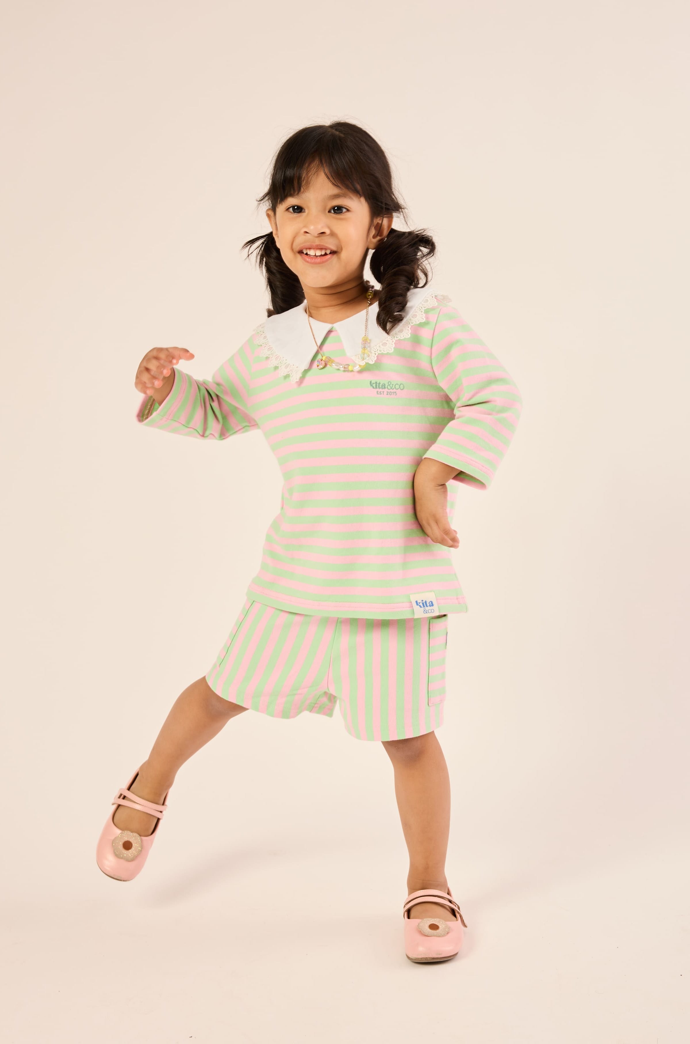 Bubblegum Pink & Lime Lace Bib Striped Top - Girls