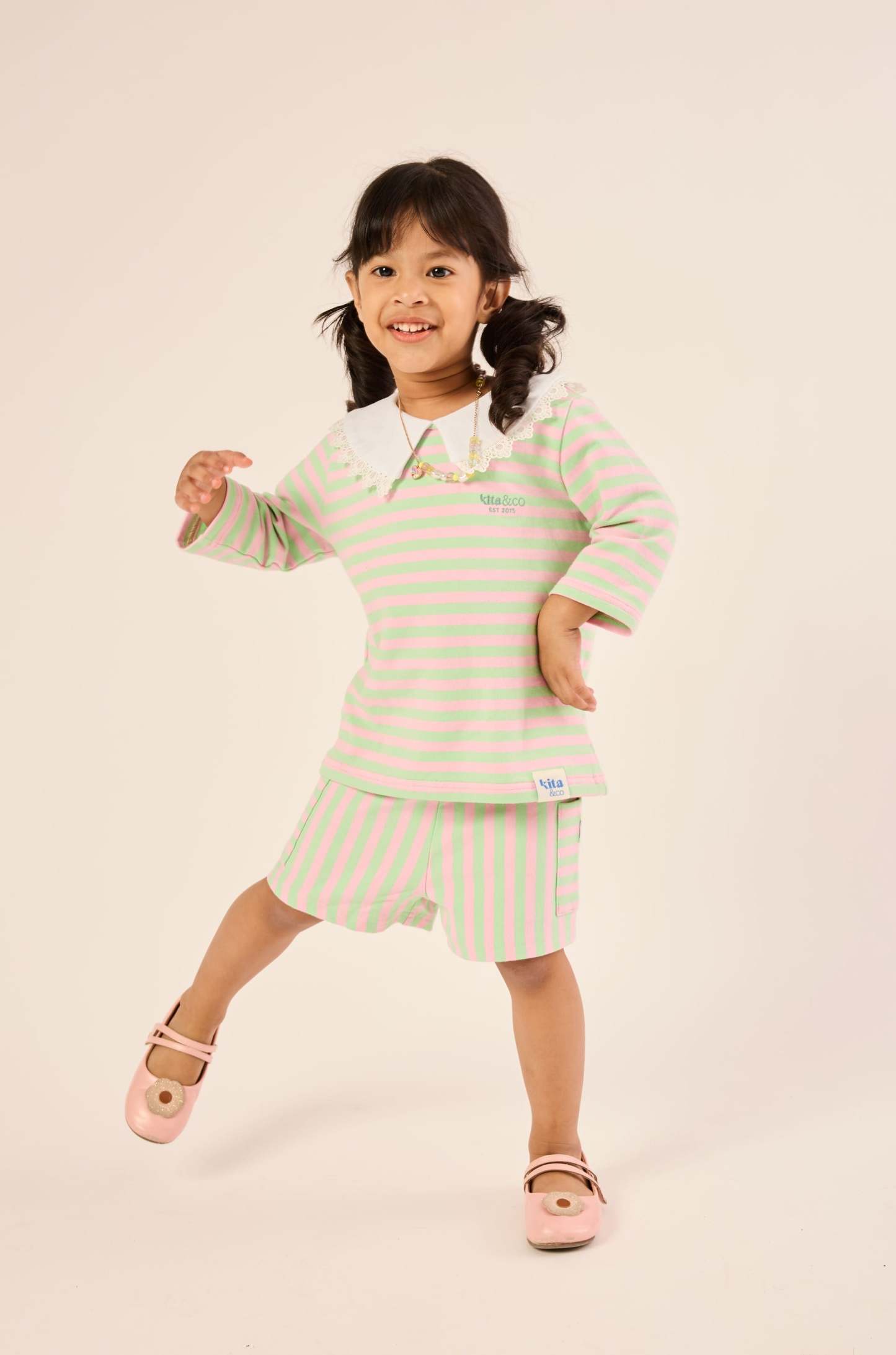 Bubblegum Pink & Lime Lace Bib Striped Top - Girls