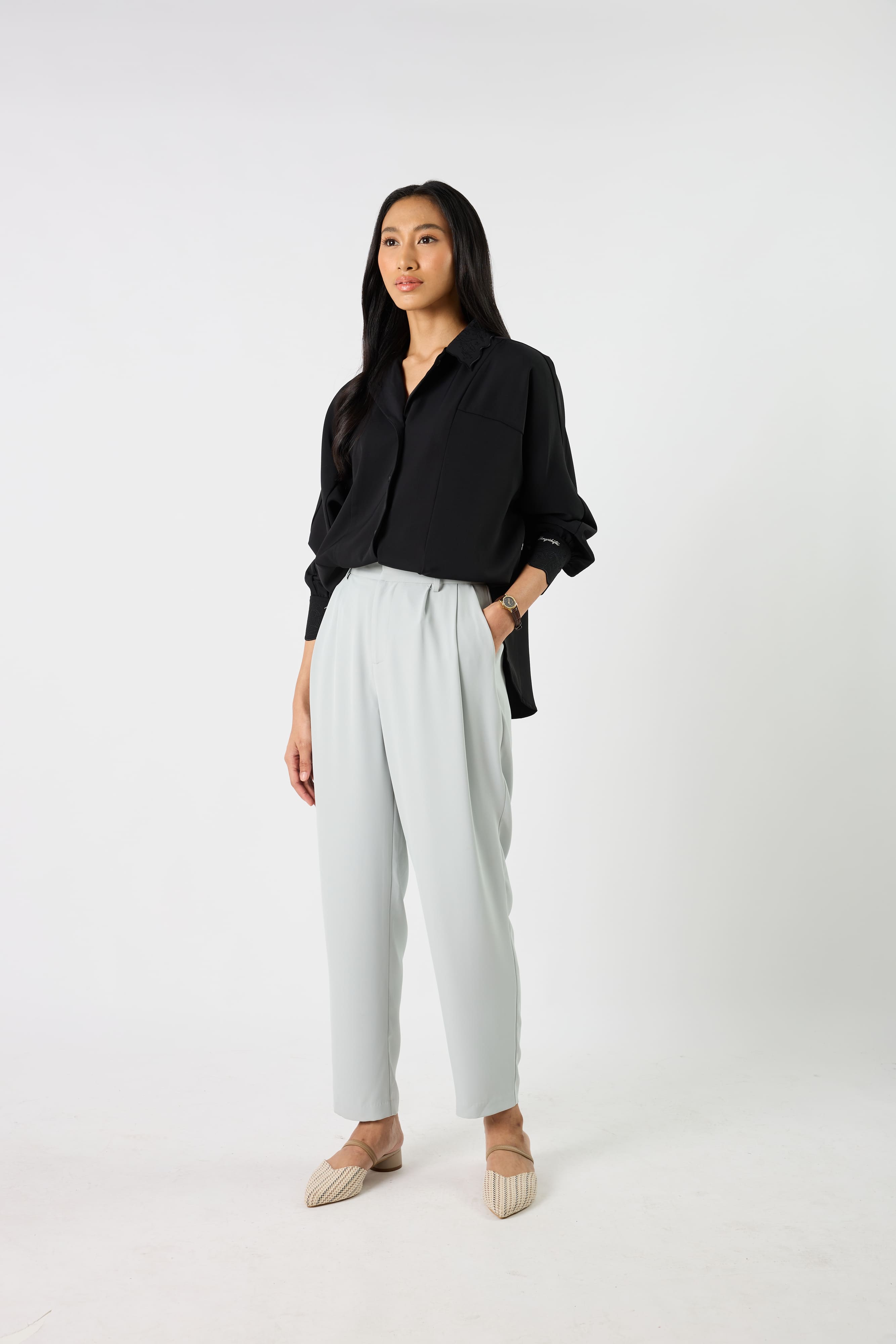 Jade Blue Grey Tapered Pants
