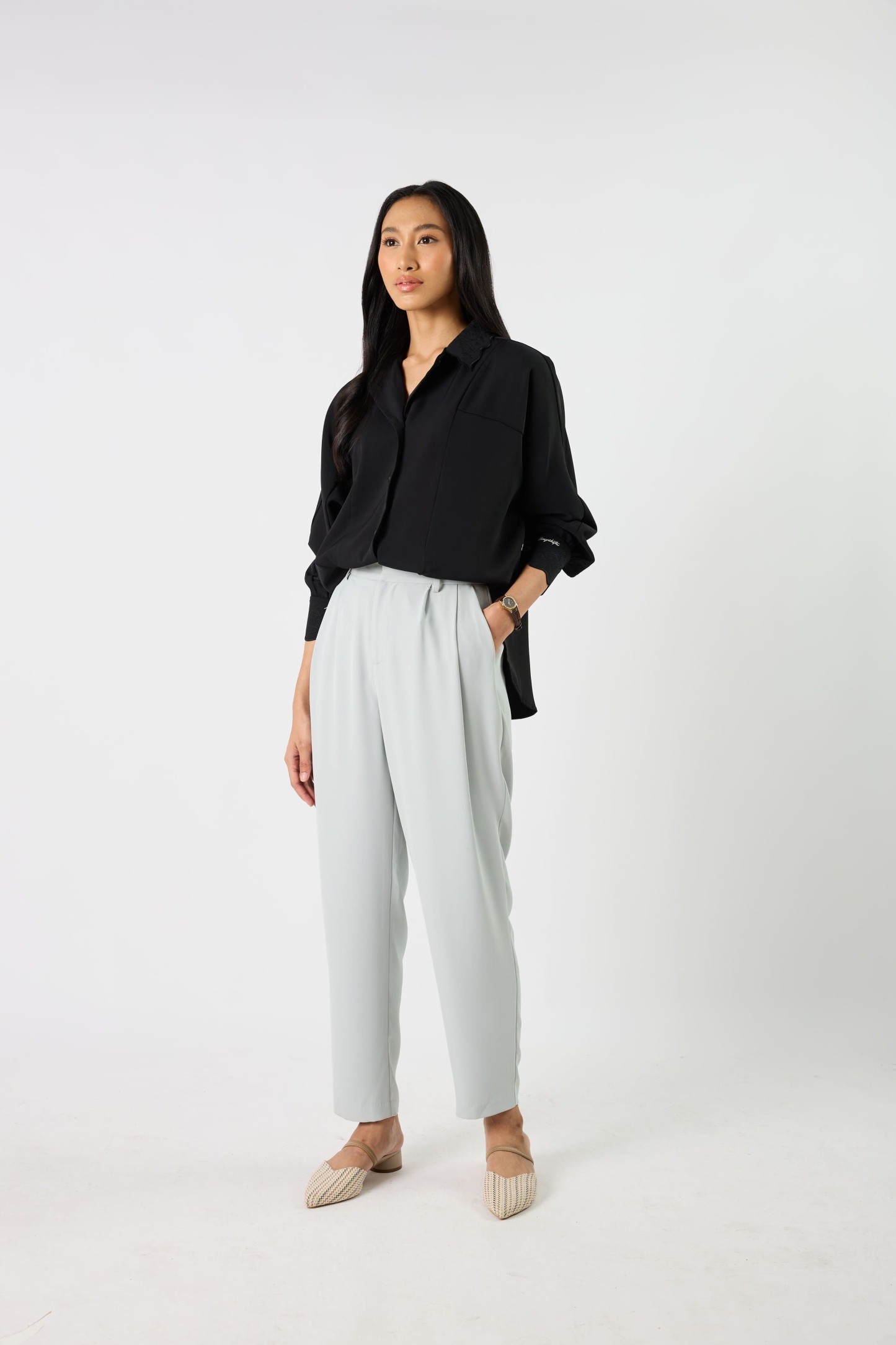 Jade Blue Grey Tapered Pants