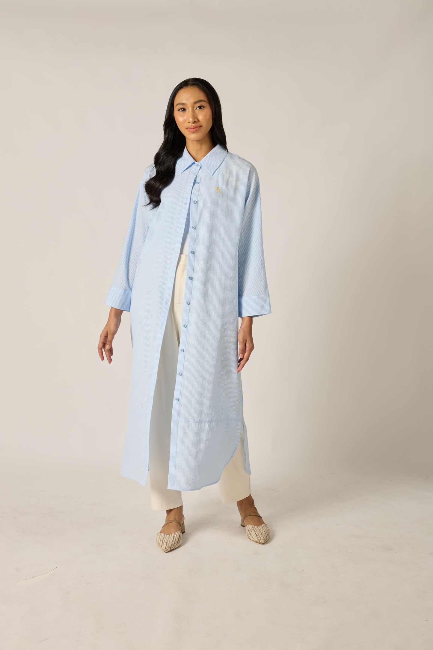Baby Blue Shirt Striped Dress - Women's