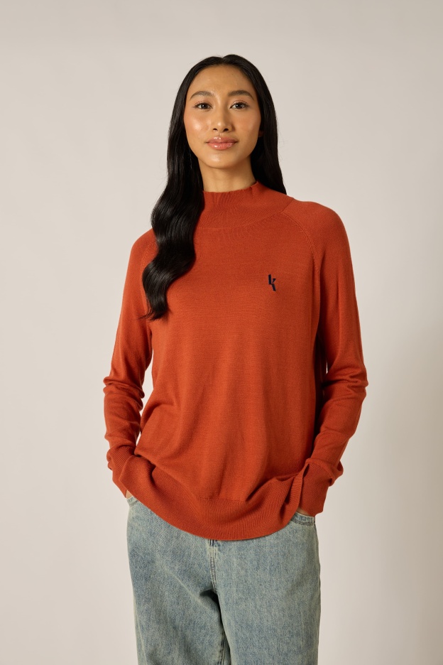 Brick Orange Wool Top - Women's
