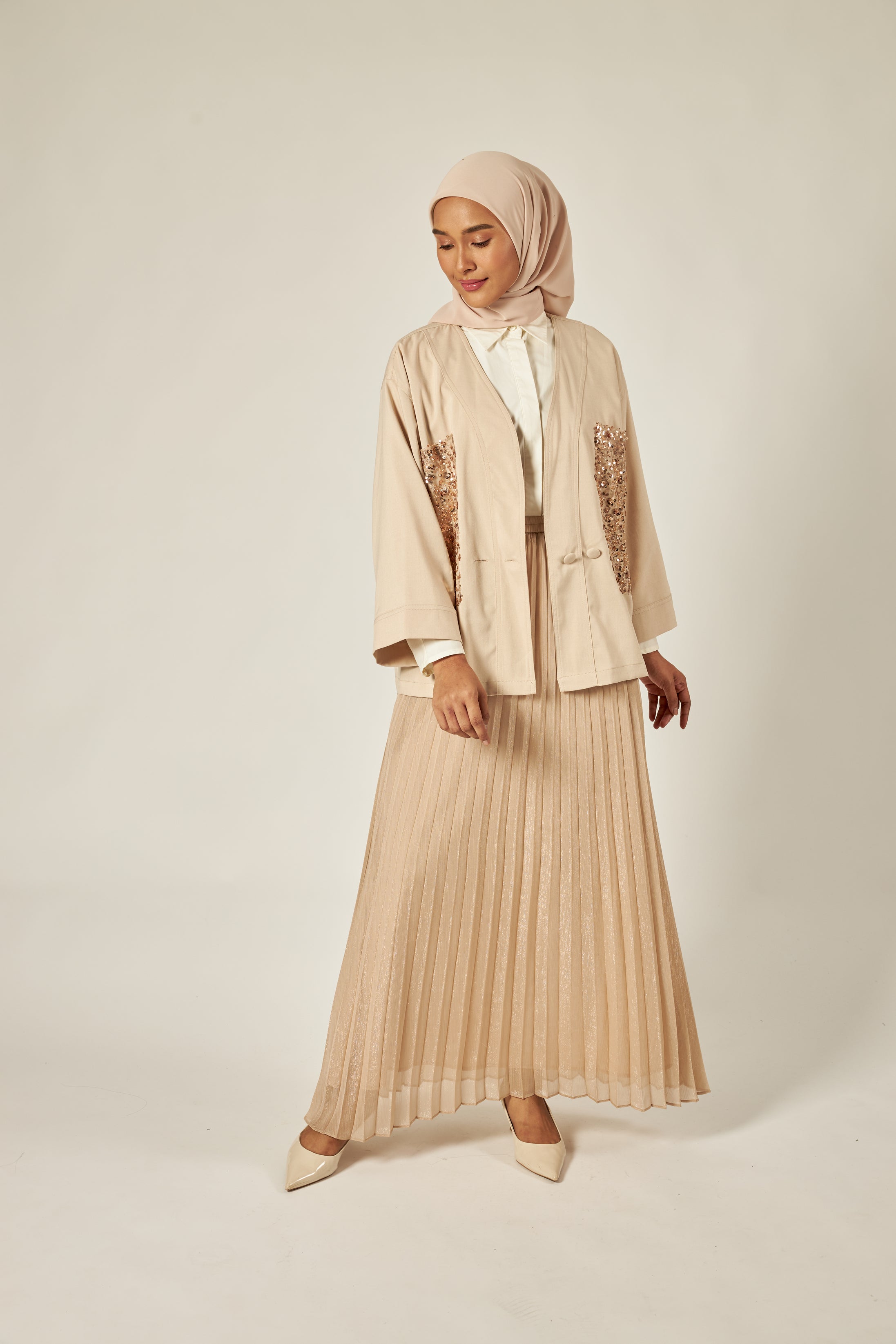 Eloise Nude Glitter Pleated Skirt