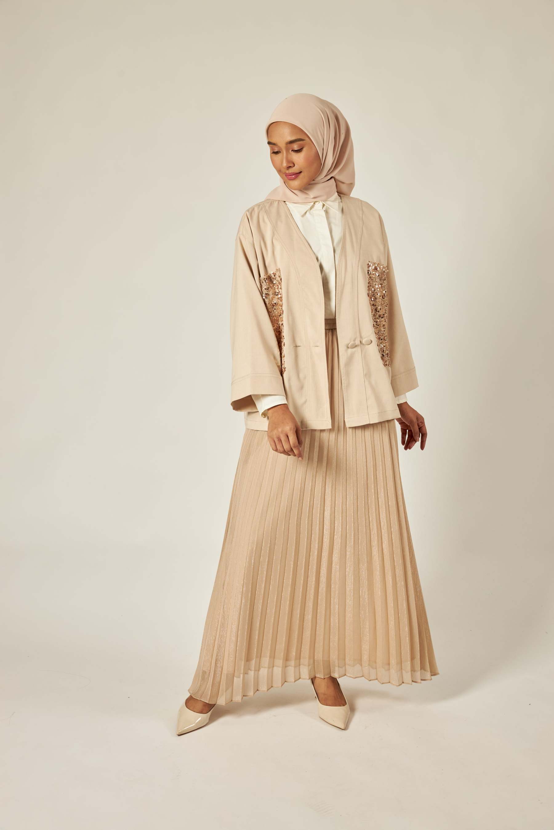 Eloise Nude Glitter Pleated Skirt