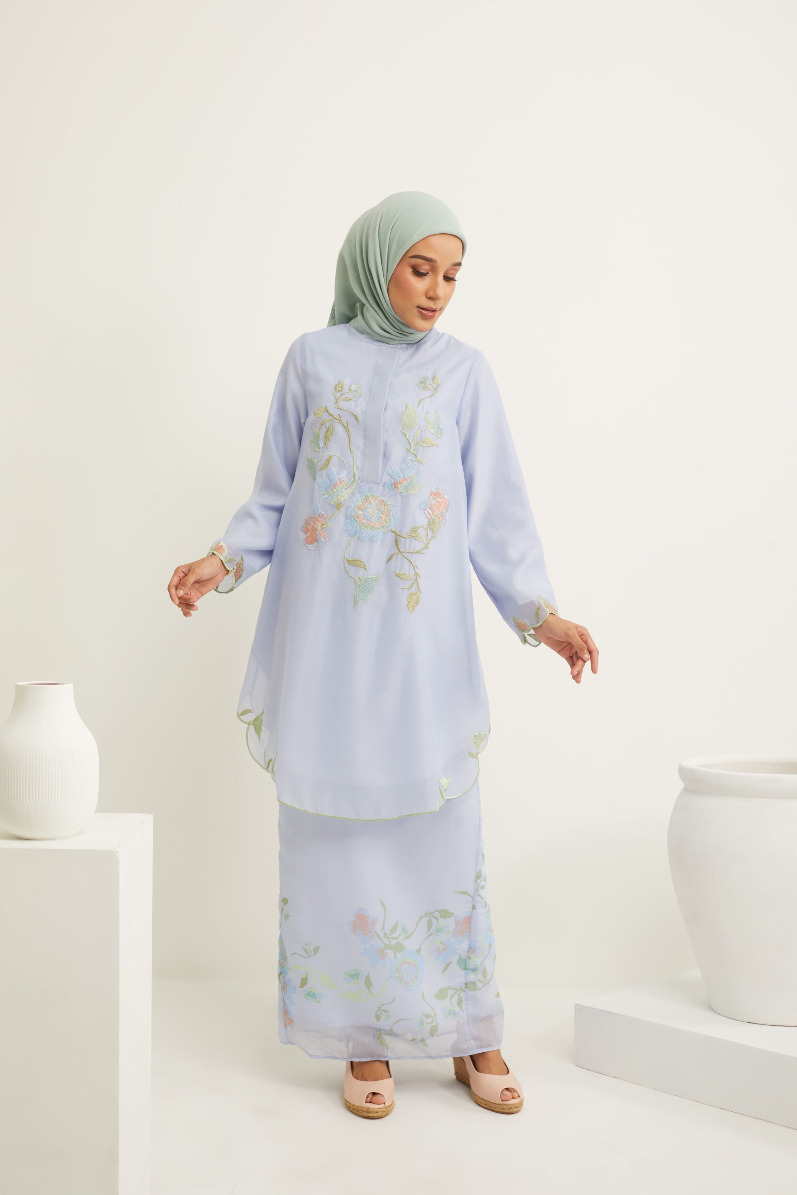 Aisha Periwinkle Blue Embroidered Kurung
