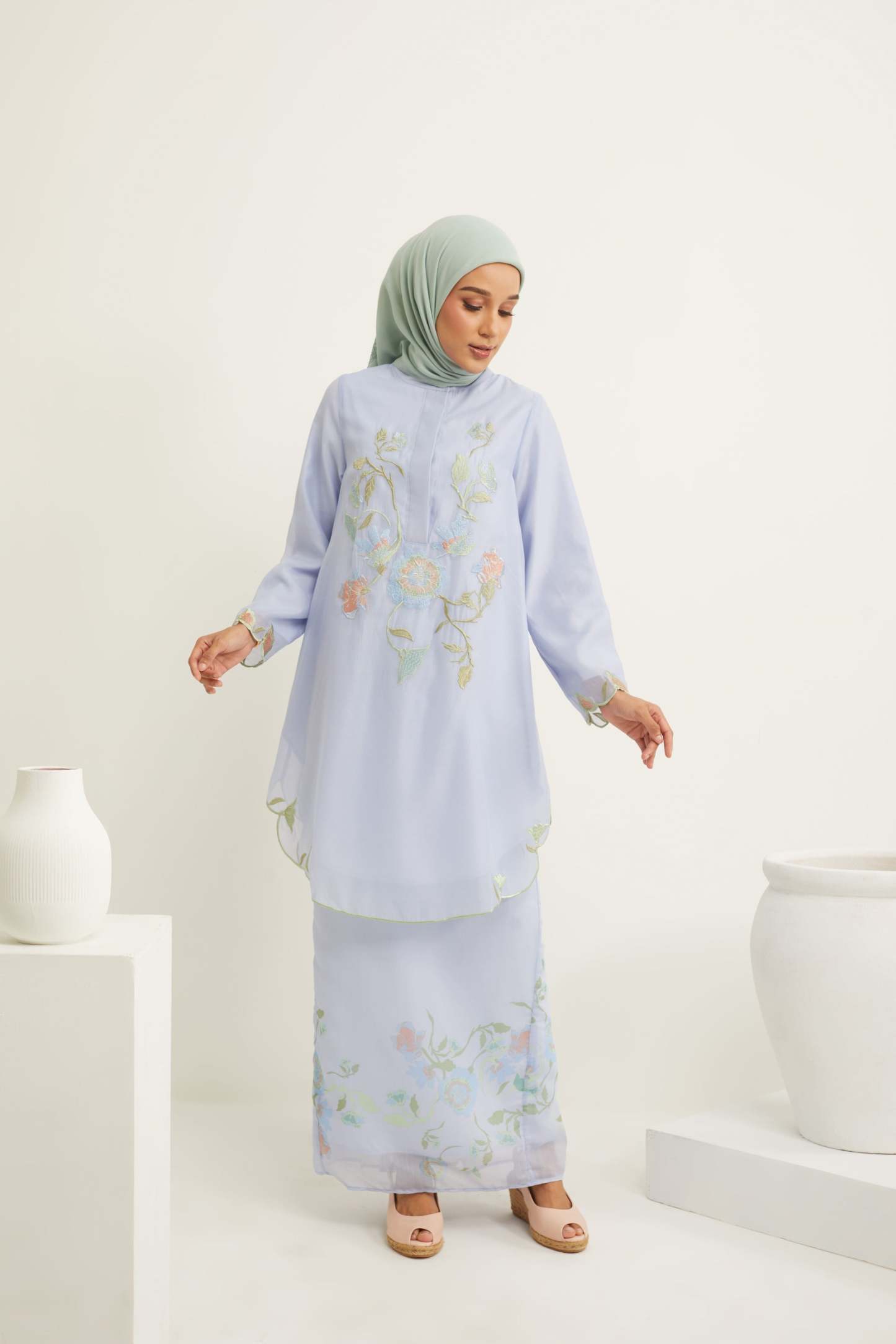 Aisha Periwinkle Blue Embroidered Kurung