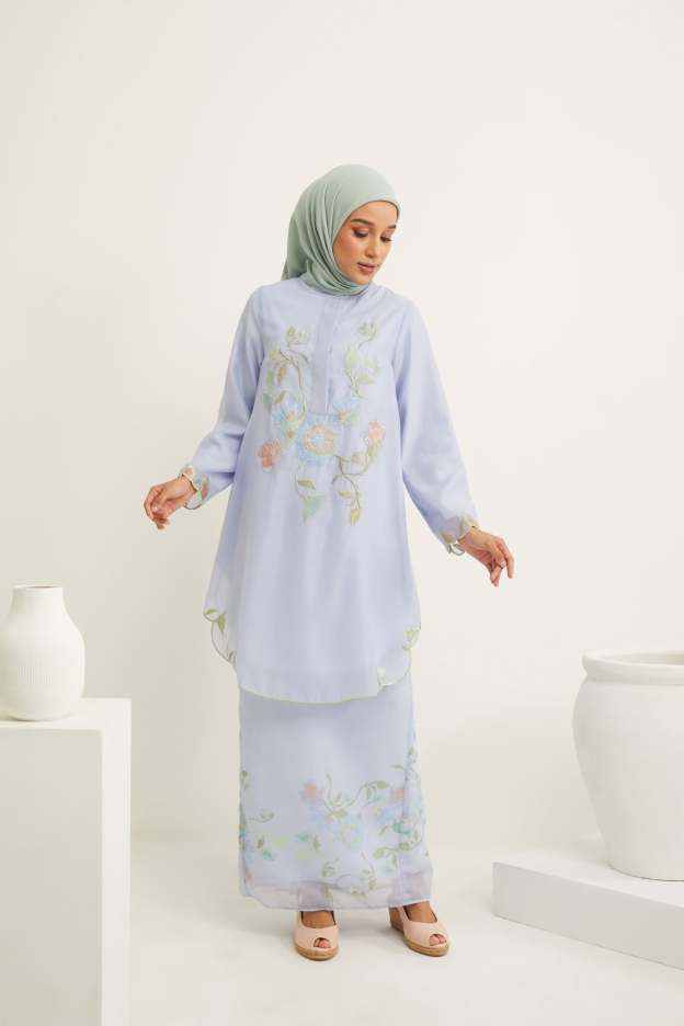 Aisha Periwinkle Blue Embroidered Kurung