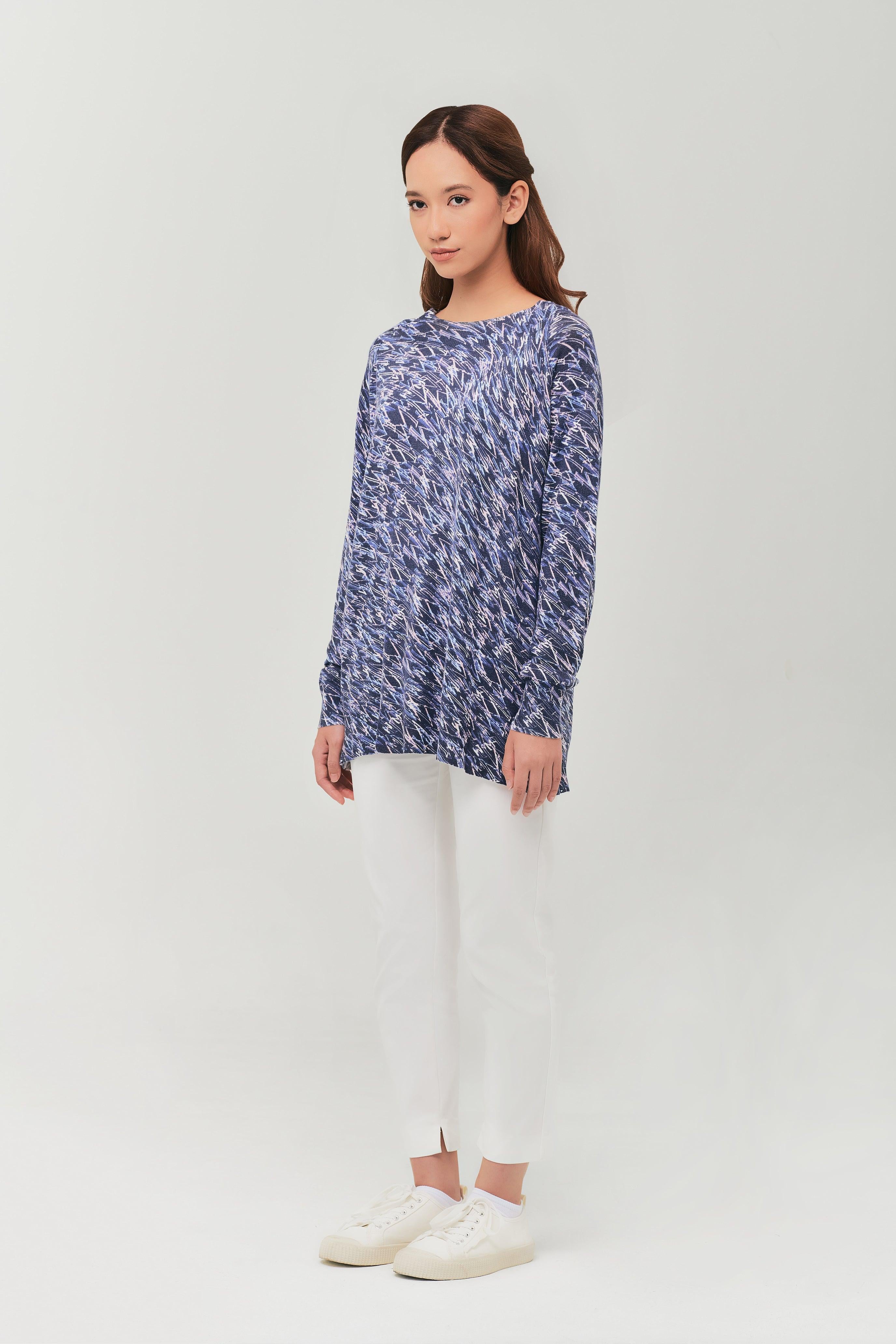 Maeve Navy Blue High Neck Wool Top