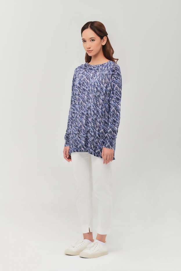 Maeve Navy Blue High Neck Wool Top