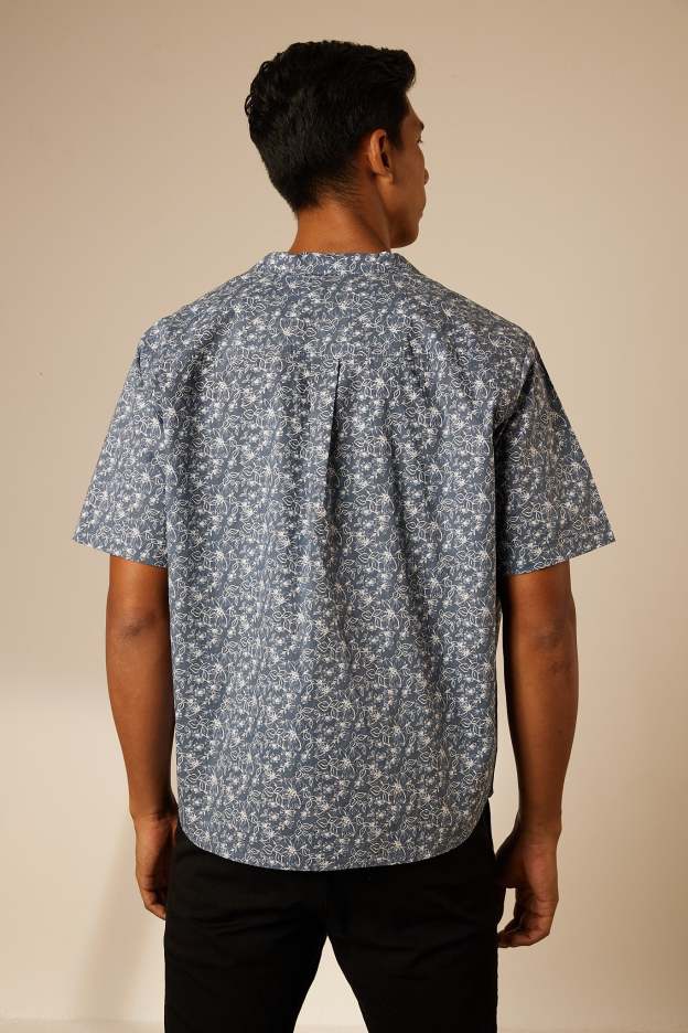 Adi Navy Collared Button-Up Shirt - Men's