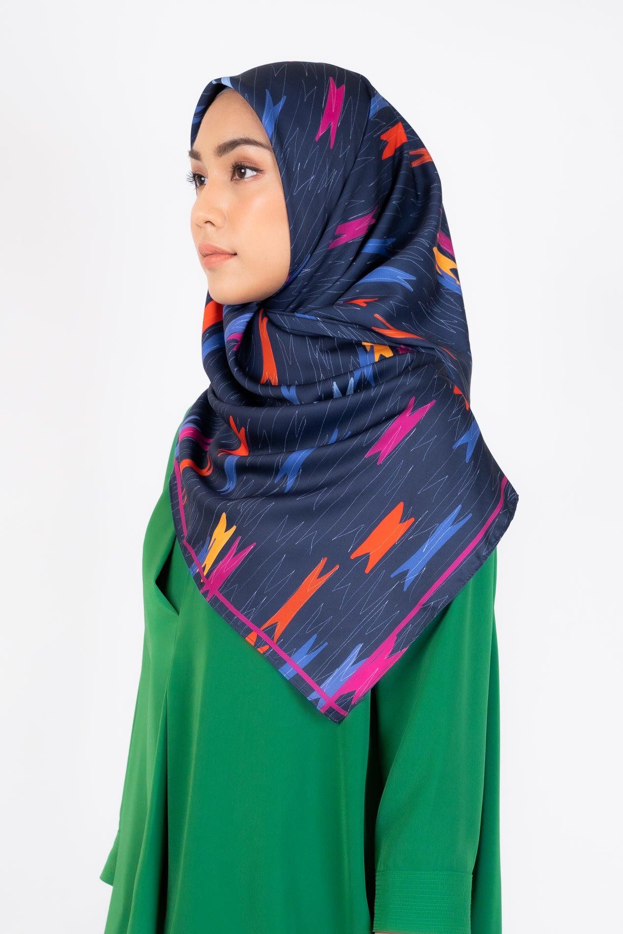 Miu Navy Satin Square Scarf