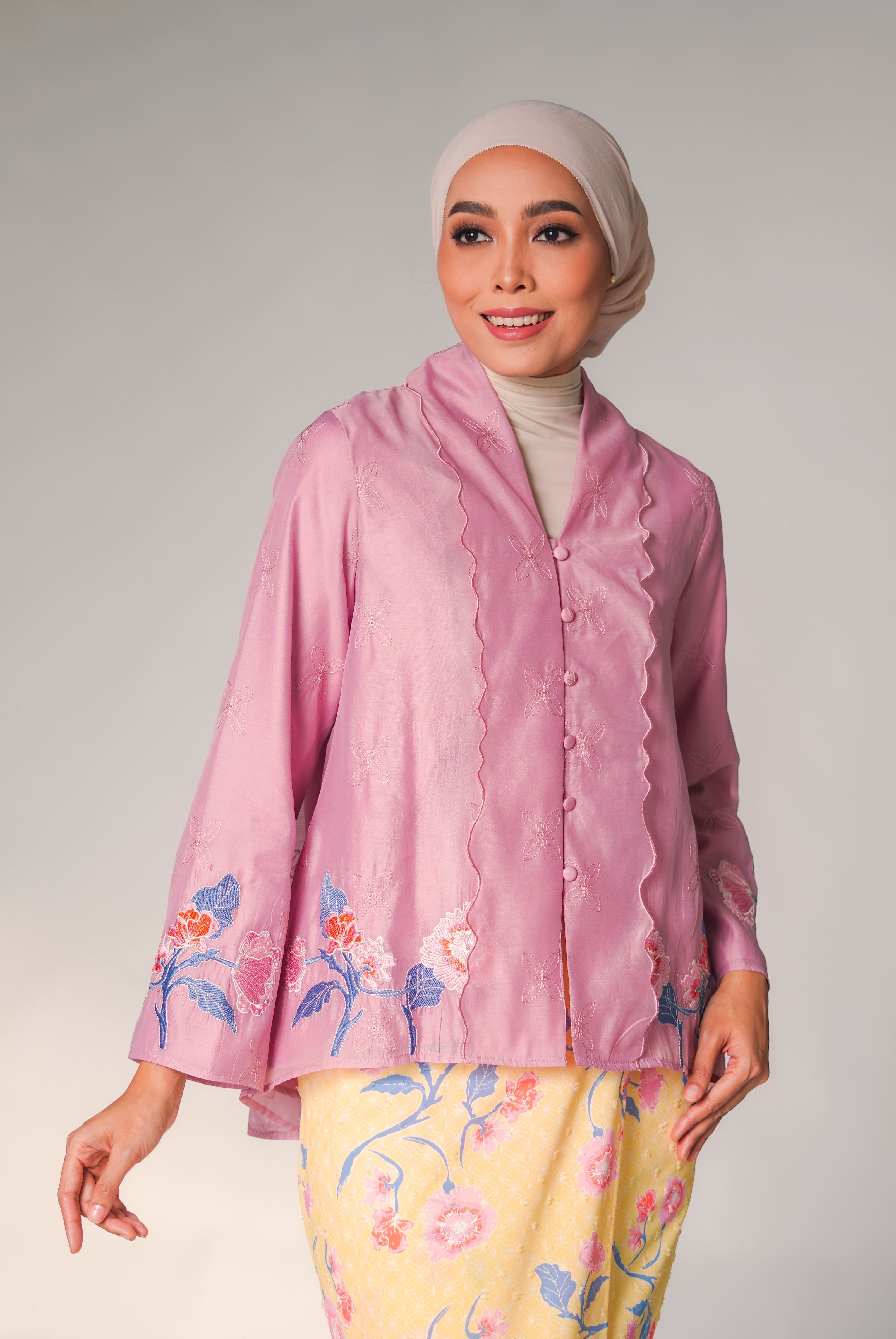 Purple Mawar Loose Kebaya Kurung Set