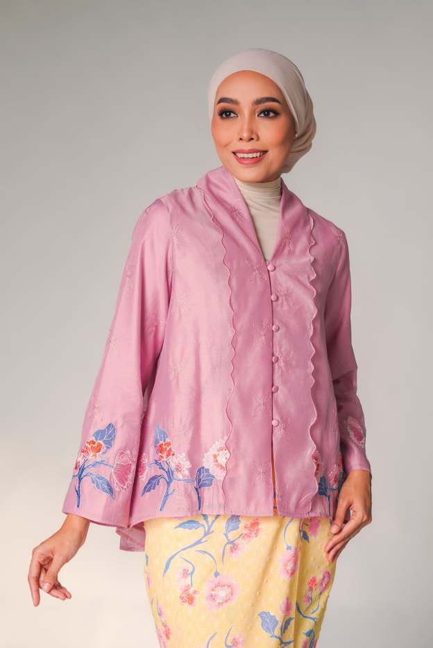 Purple Mawar Loose Kebaya Kurung Set
