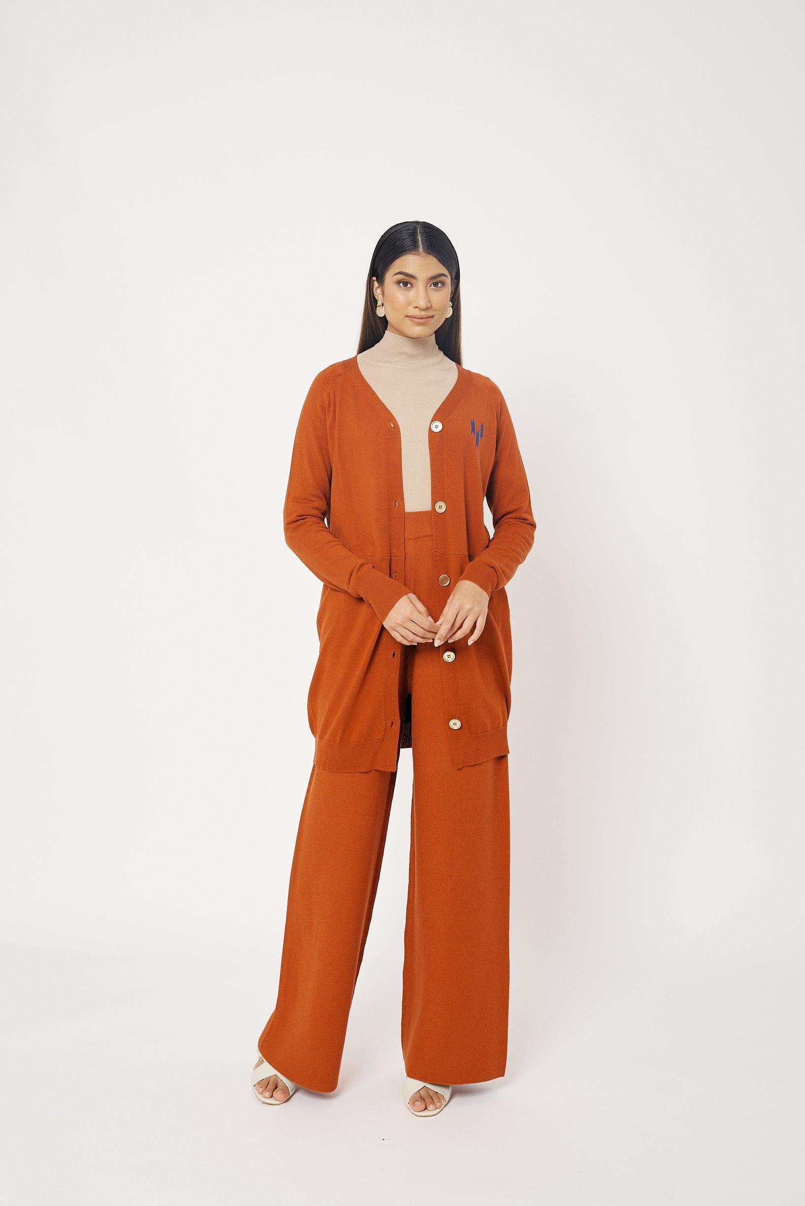 Burnt Orange High Waist Wool Pants