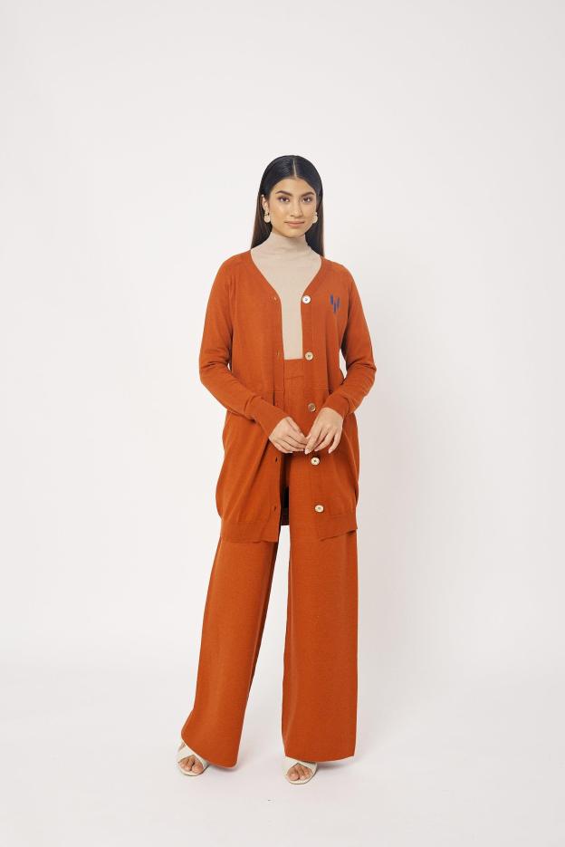 Burnt Orange High Waist Wool Pants