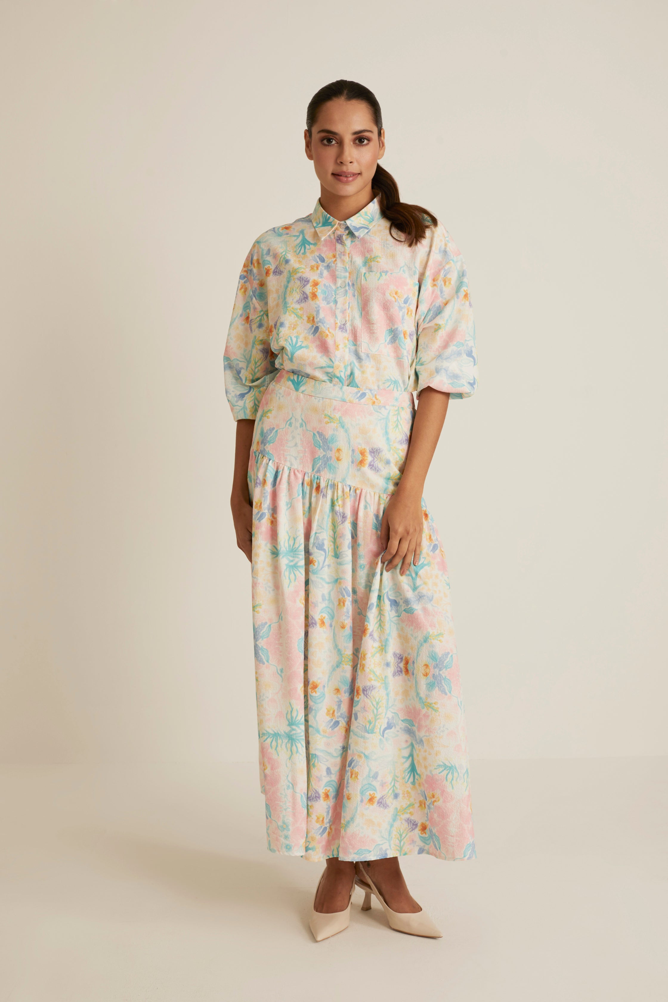 Esme White Printed Shirt with Long Sleeve