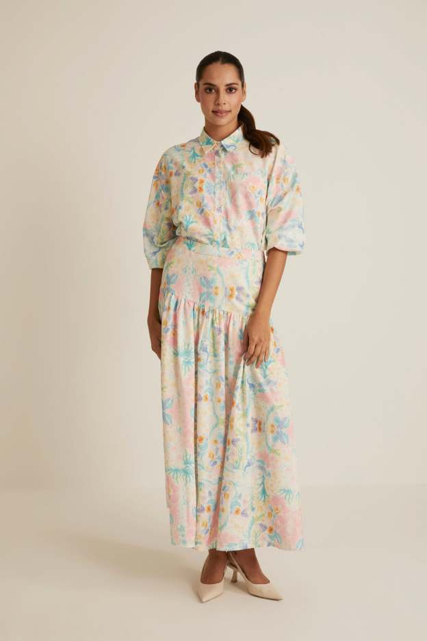Esme White Printed Shirt with Long Sleeve